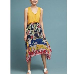 Anthropologie One September Leora Floral Pleated MIDI Skirt Size Small